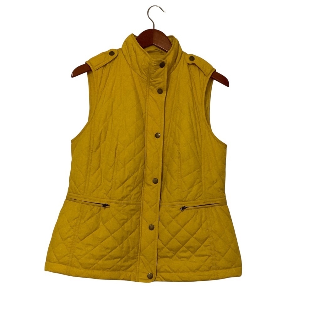 Talbots Quilted Vest Sz M Yellow Fleece Lined Outerwear Equestrian Old Money